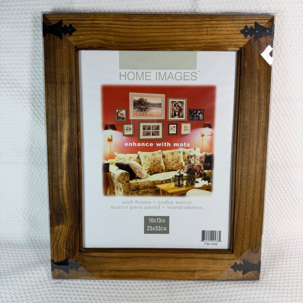 Home Images 10x13 Pine Wood Wall Frame Brown Rustic Black Corner Accents NEW